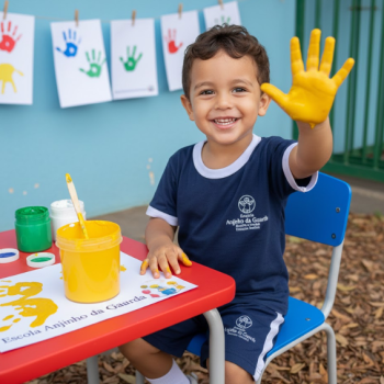 escola anjinho da guarda criança com mão suja de tinta 2