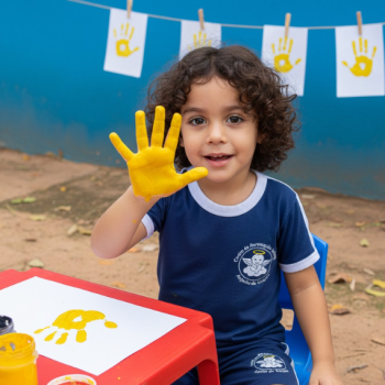 escola anjinho da guarda criança com mão suja de tinta 3